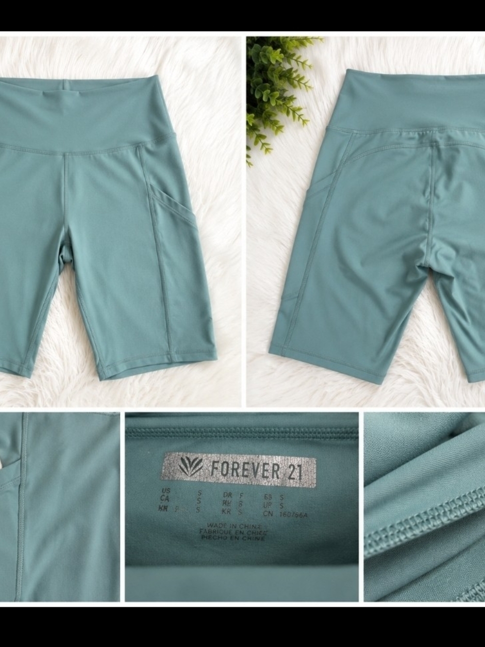 Forever 21 Dusty Teal High-Rise Bike Shorts with Side Pockets